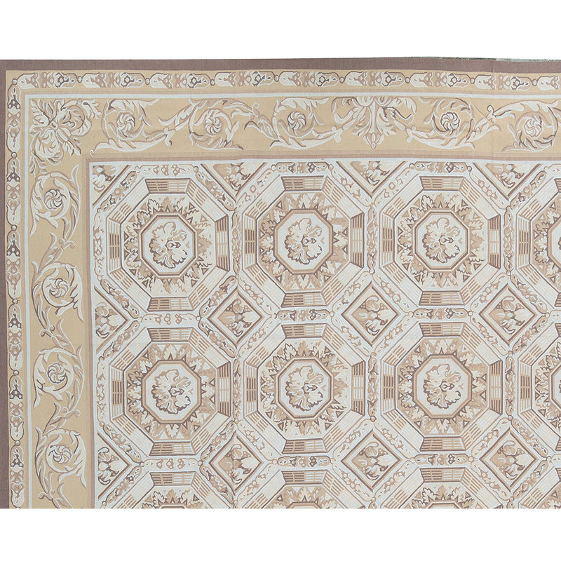 Hand-Knotted High-Quality Ivory and Gold Area Rug