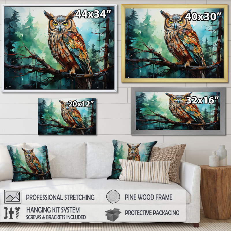 «Enchanted Forest Sentinels Owl II», reproduction d'art sur toile encadrée, Cadre flottant blanc