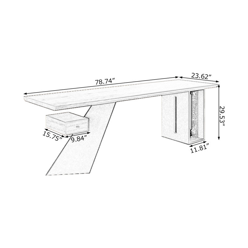 WD871930000824&Size Solid Wood Iron Writing Desk, 29.53" H x 78.74" W x 23.62" D