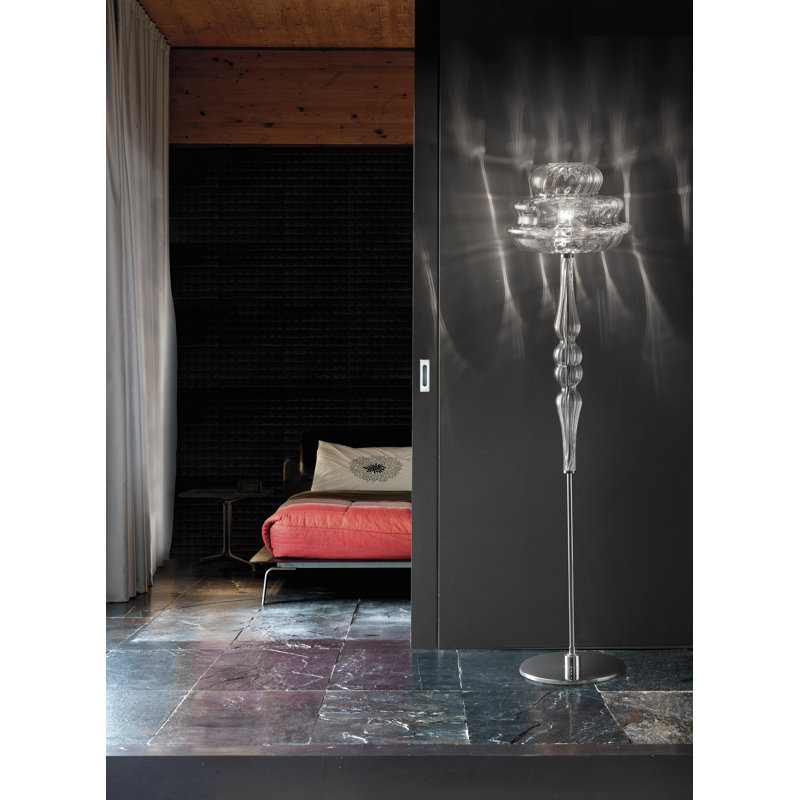 Novecento Floor Lamp White Striped Glossy Chrome E26 Ul, Crystal Striped Glass