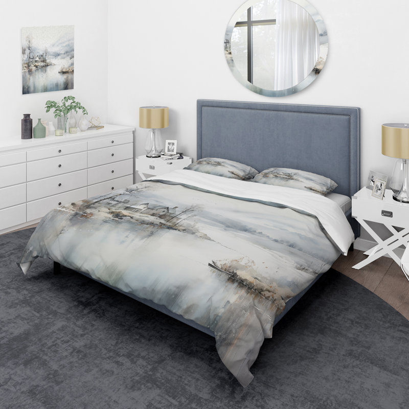 Ensemble de housse de couette gris et beige Modern Scandinavian Scenery Silence - Paysages