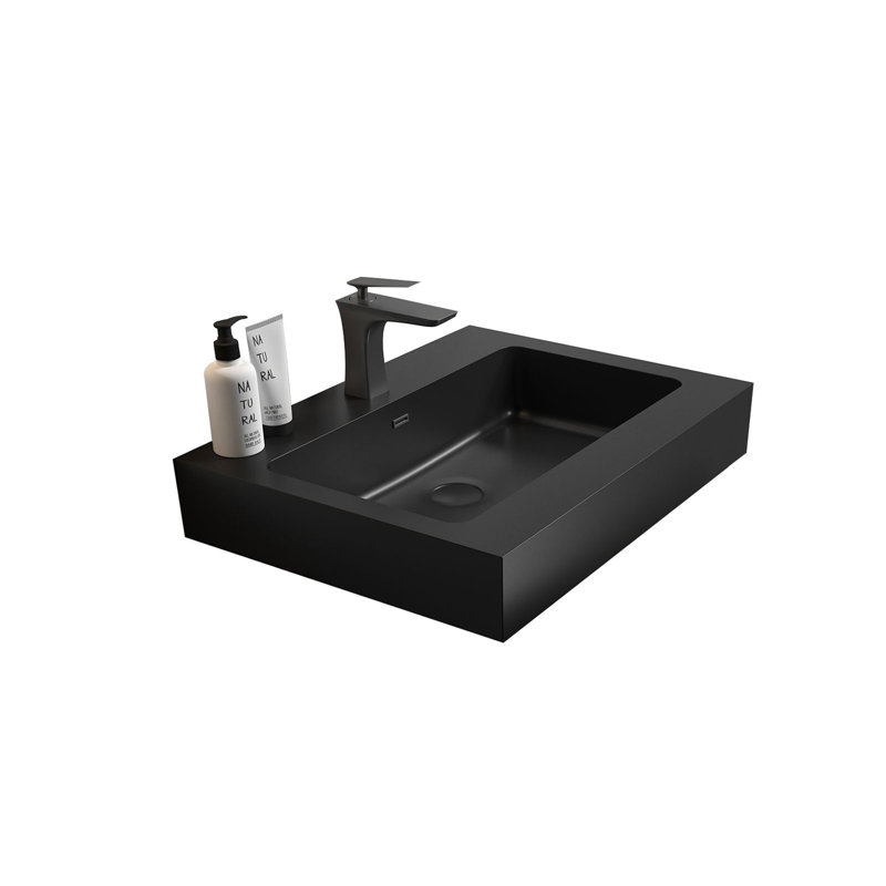 Bassin en quartz intégré intégré SANS drain et robinet, couleur noir mat, H 6,5 po x l 24 po x P 18,1 po