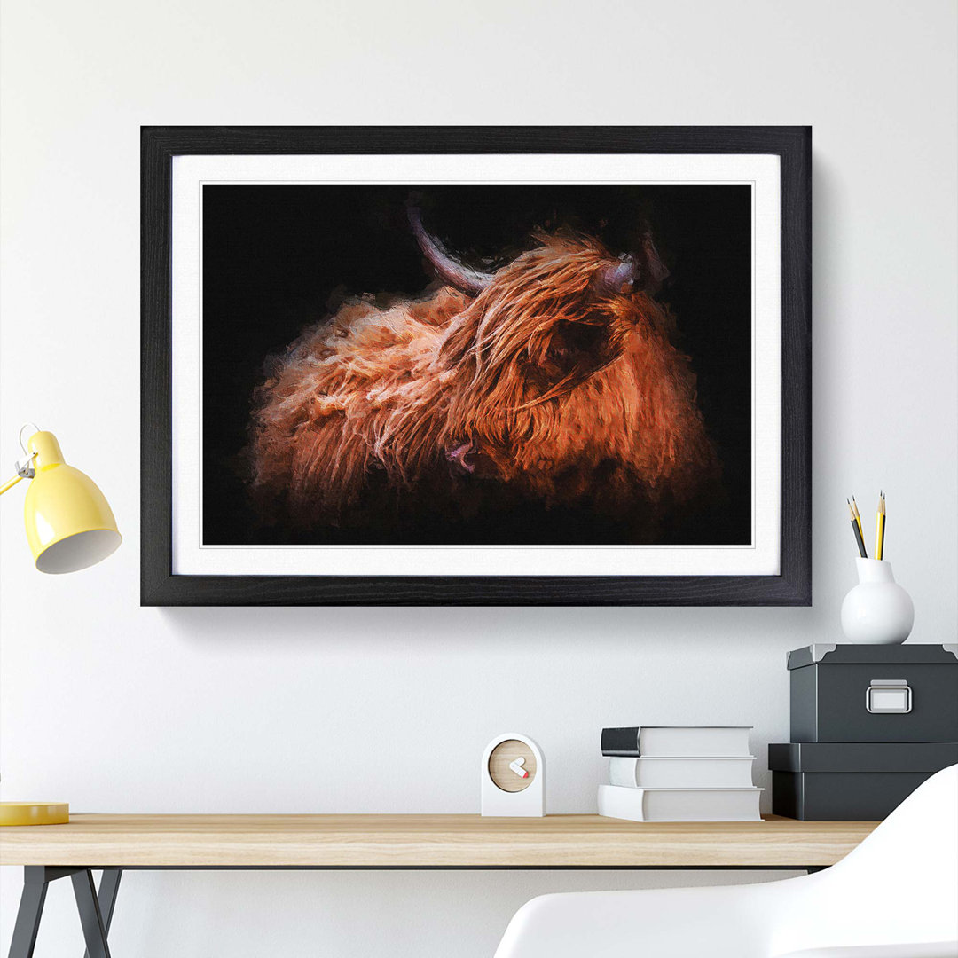 Highland Cow in the Shadows - Picture Frame Painting Print