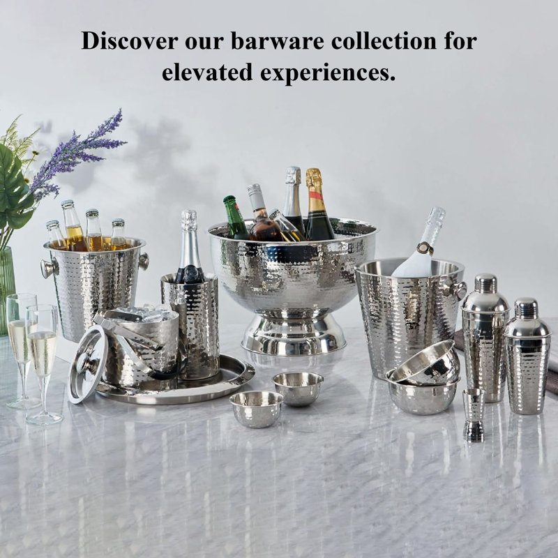 Buckingham Cocktail Shaker Stainless Steel Hammered Effect, 21cm H x 8.5cm W x 8.5cm D