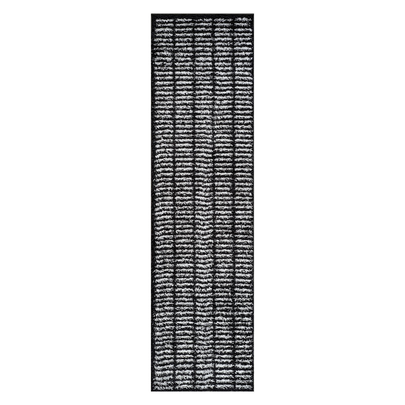 Tapis à poils longs bohémien à rayures - gris anthracite foncé - velours moyen, texturé, facile à nettoyer