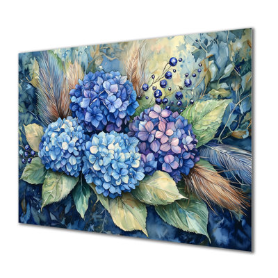 Hydrangeas And Feather Farmhouse Decor - Hydrangea Metal Print Wall Art