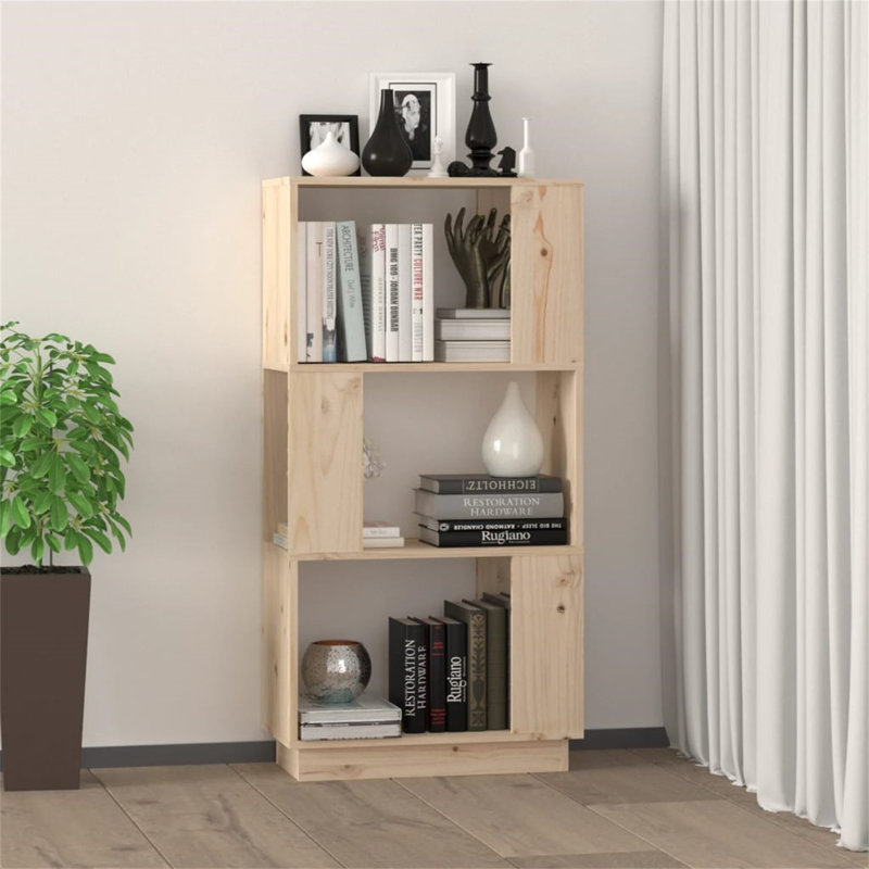 Ireana Geometric Bookcase, (3 shelves) 101cm H x 51cm W x 25cm D, Light brown