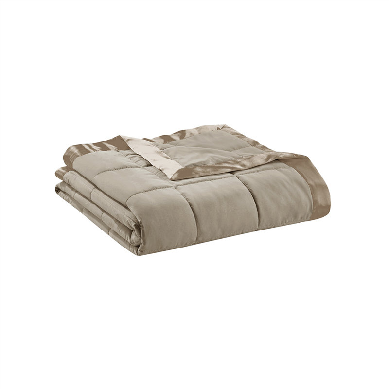 Couverture légère en duvet synthétique avec garniture en satin brun double / grand, L 90 po x l 90 po, Brun
