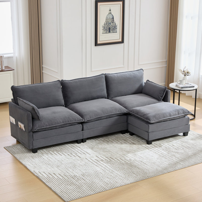 Canapé modulaire surdimensionné avec repose-pieds mobile, Gris