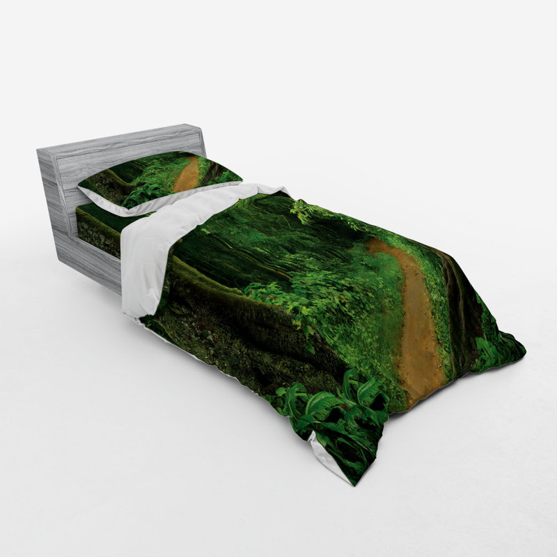 Ensemble de housse de couette rustique en microfibre verte, Housse de couette simple + 6 pièces supplémentai