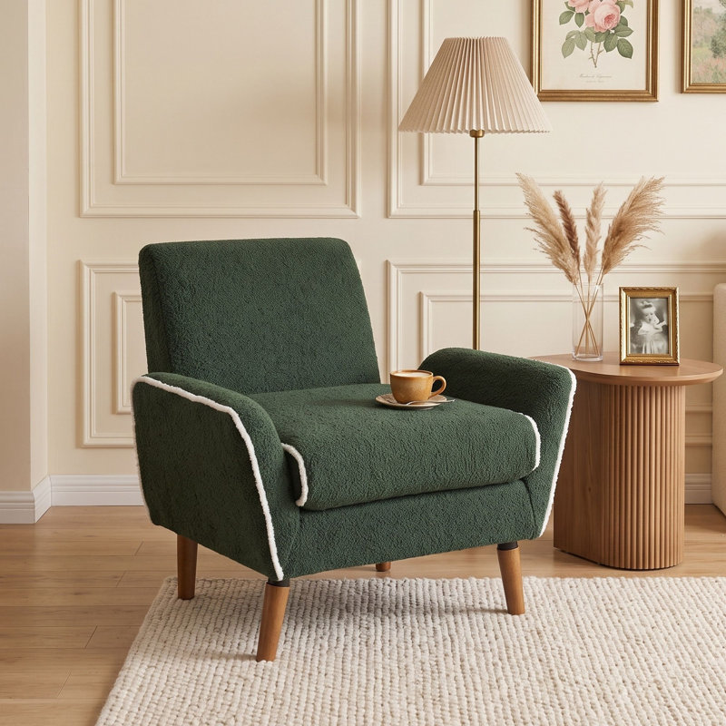Fauteuil d'appoint rembourré avec pieds en bois d'hévéa, Green