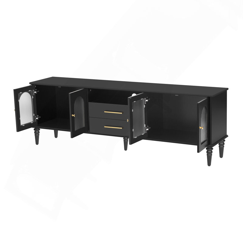 68.9" Retro TV Stand for TVs up to 75 Inches, Media Console with Fluted Glass Doors & 5 Solid Wood Legs