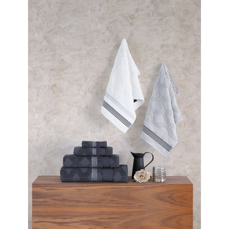 Turkish Cotton Plush Jacquard Washcloth, White