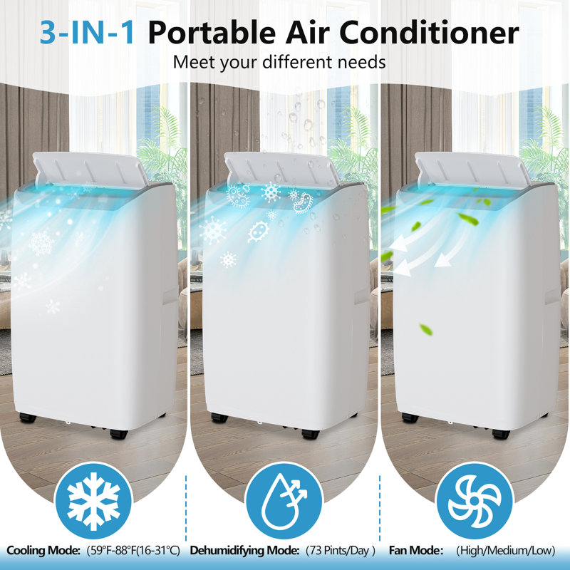 Climatiseur portatif 14 000 BTU avec télécommande, ultra-silencieux, qui refroidit jusqu'à 750 pieds carrés Pi. Installation facile