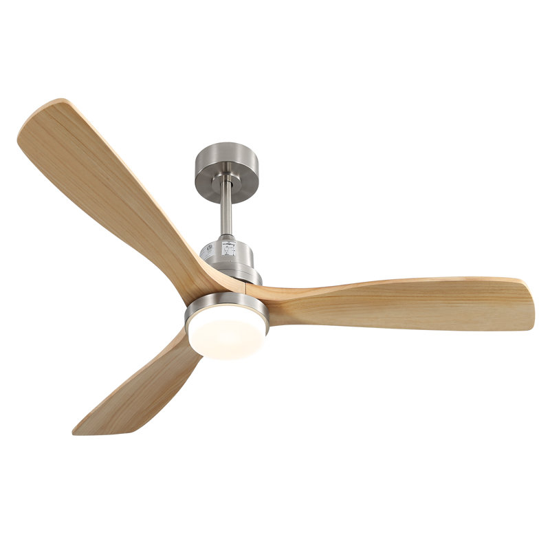 132CM Ceiling Fan with LED Light and Remote Control, Nickel, Natural Wood