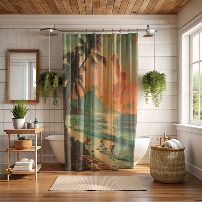 Rideau de douche standard 1 pièce Old-School Hawaiian Sunset