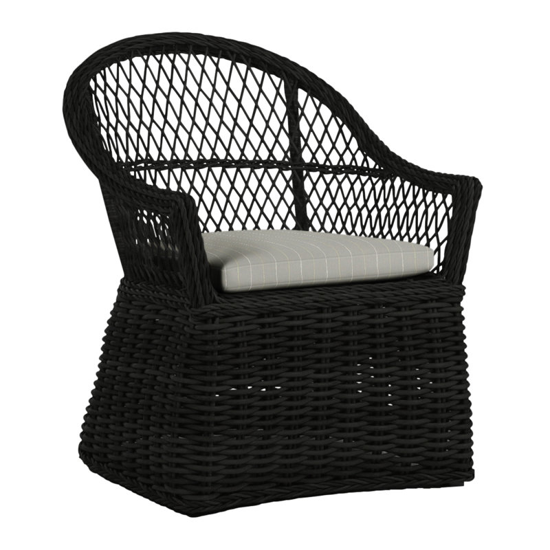 Soho Woven N-Dura Resin Wicker Outdoor Arm Chair, Black, No Welt, Canvas Sand