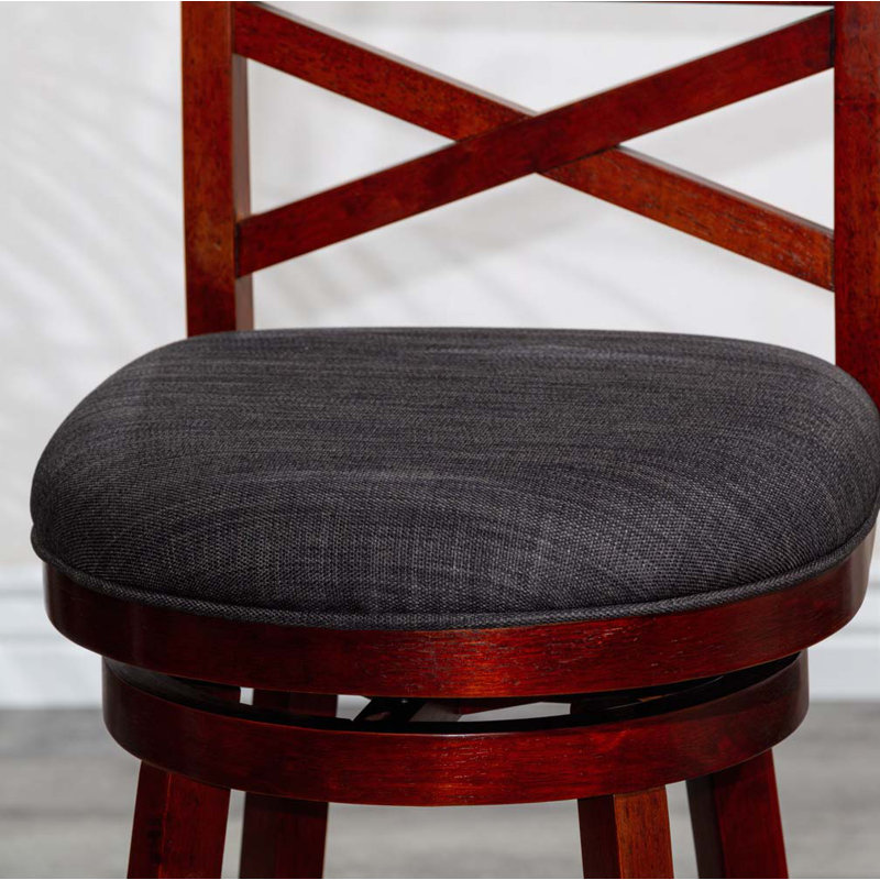 Swivel Fabric Upholstered Wood Bar Stools with X-Back, Charcoal, Cherry