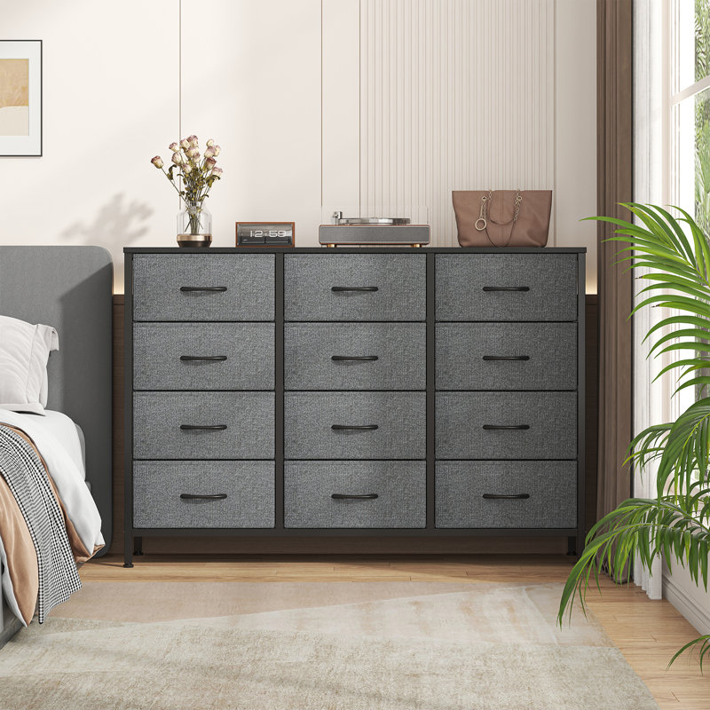 Metal 30cm W 12 - Drawer Chest of Drawers, Deep Gray