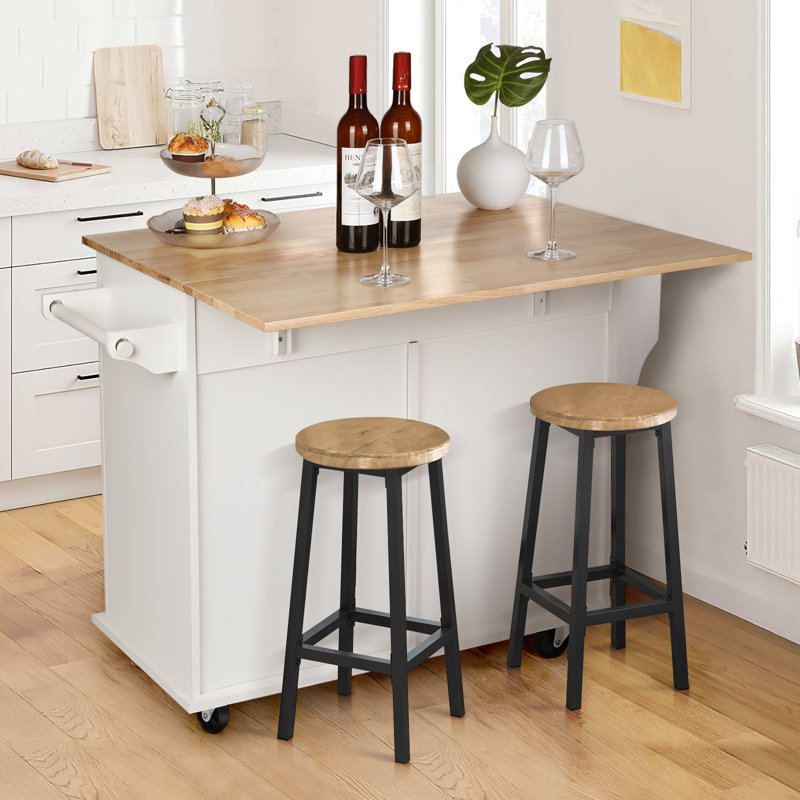 Nikayia 43.3"W Solid Wood Kitchen Island with Drop Leaf, White
