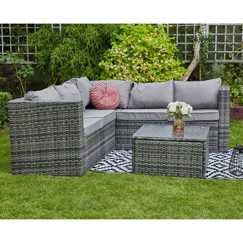 Masakatsu 182cm Wide L-Shaped Powder Coated Steel Patio Sectional with Cushions