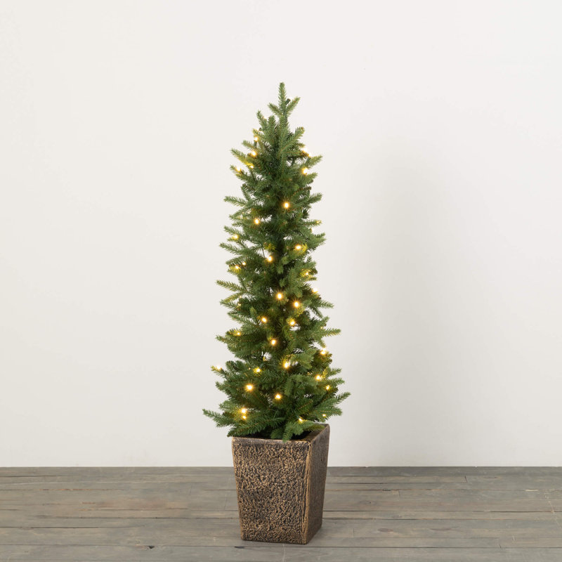 49" Artificial Christmas Medium LED Pine Tree Planter, Green