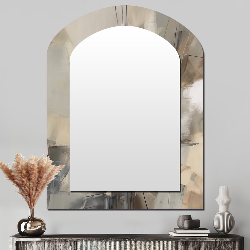 Abstract Design Shapes I - Abstract Collages Asymmetrical Unique Mirror, Beige Arch Large Wall Mirror, Printed Metal Art