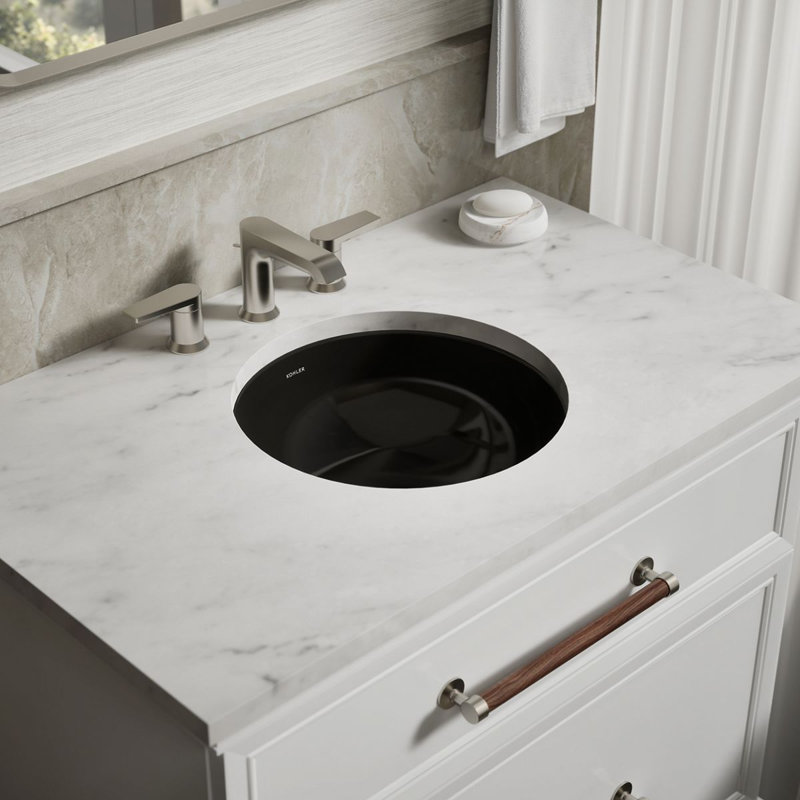 16-1/4 In. Round Undermount Bathroom Sink, No Overflow, Black