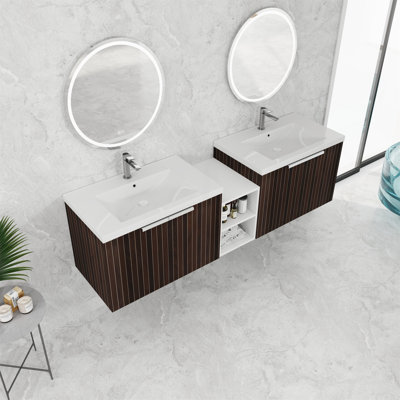 Meuble-lavabo écologique 72 po avec portes à fermeture en douceur, lavabo et rangement spacieux pour les salles de bain modernes