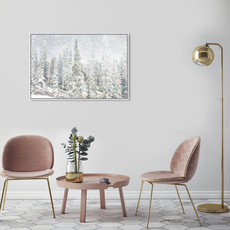 «Magic Snow Trees, Snow Trees Forest Modern White» par Oliver Gal - impression sur toile, Toile avec cadre blanc