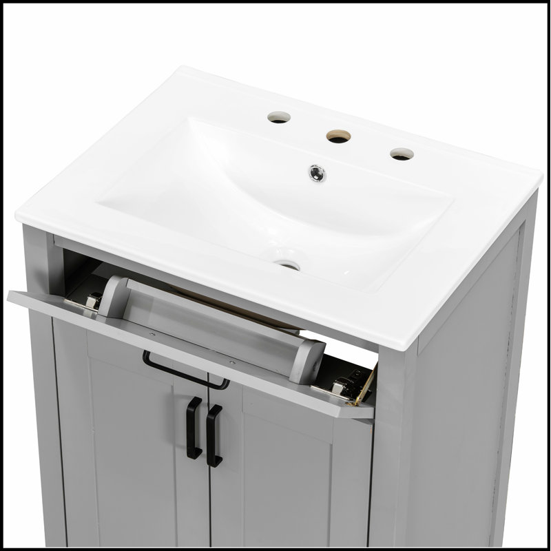 Meuble-lavabo moderne de 48 pouces avec lavabo en céramique, portes à fermeture en douceur, tiroir rabattable et tablettes de porte à double couche pour un rangement élégant