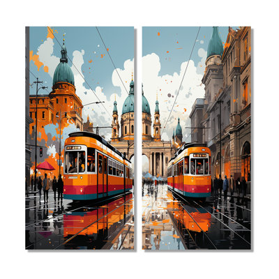 «City Vienna Train Popart I», ensemble d'art mural traditionnel multicolore de 2