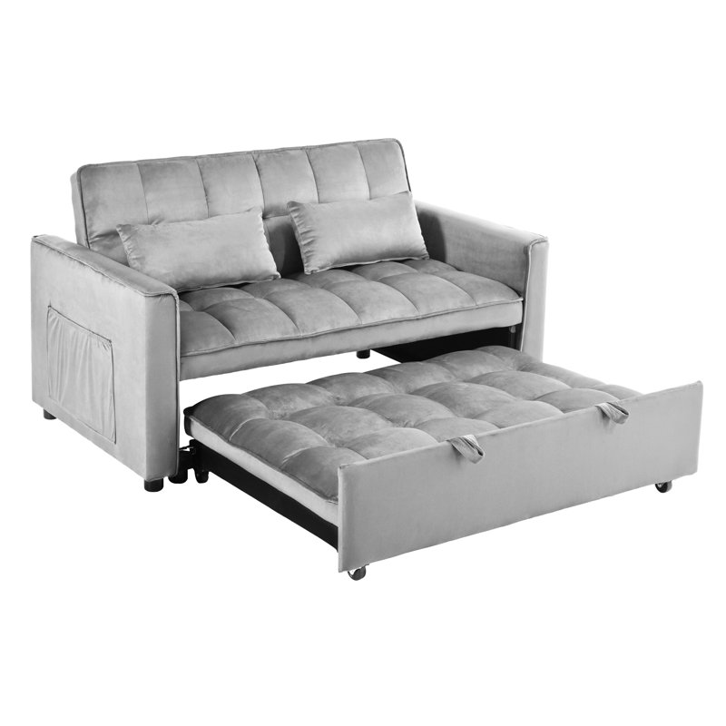 31 canapé-lit escamotable - Matériaux (velours réglable gris et bois), Gris clair