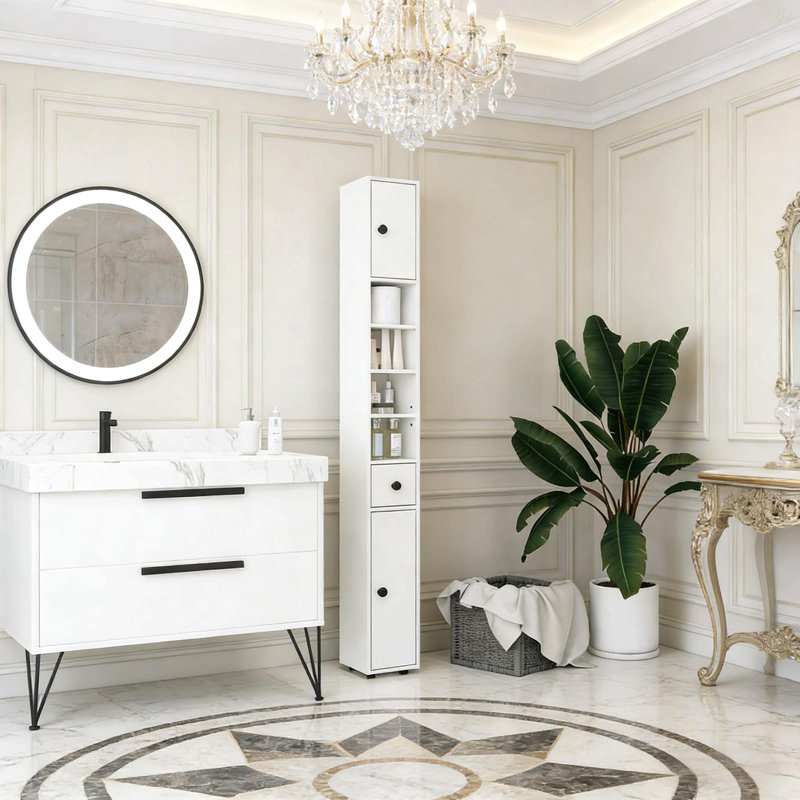 Armoire de coin mince, petite armoire de rangement pour salle de bain, armoire à papier hygiénique