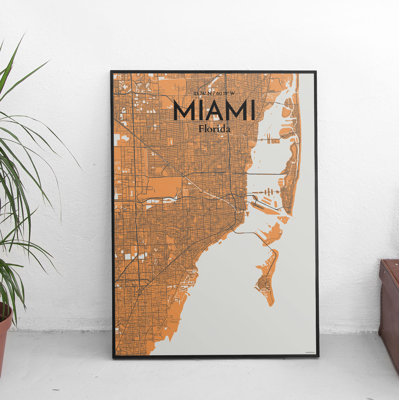« miami city map », reproduction d’impression sur affiche orange