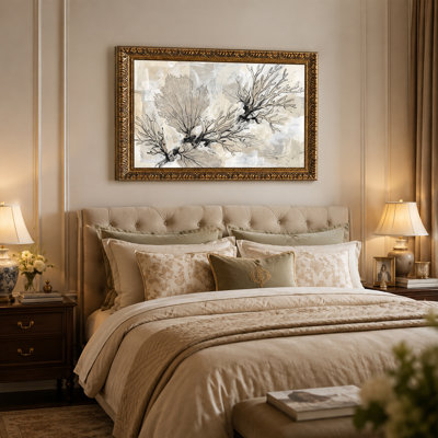 Black and Beige Sea Fan Coral Drawing Canvas Wall Art