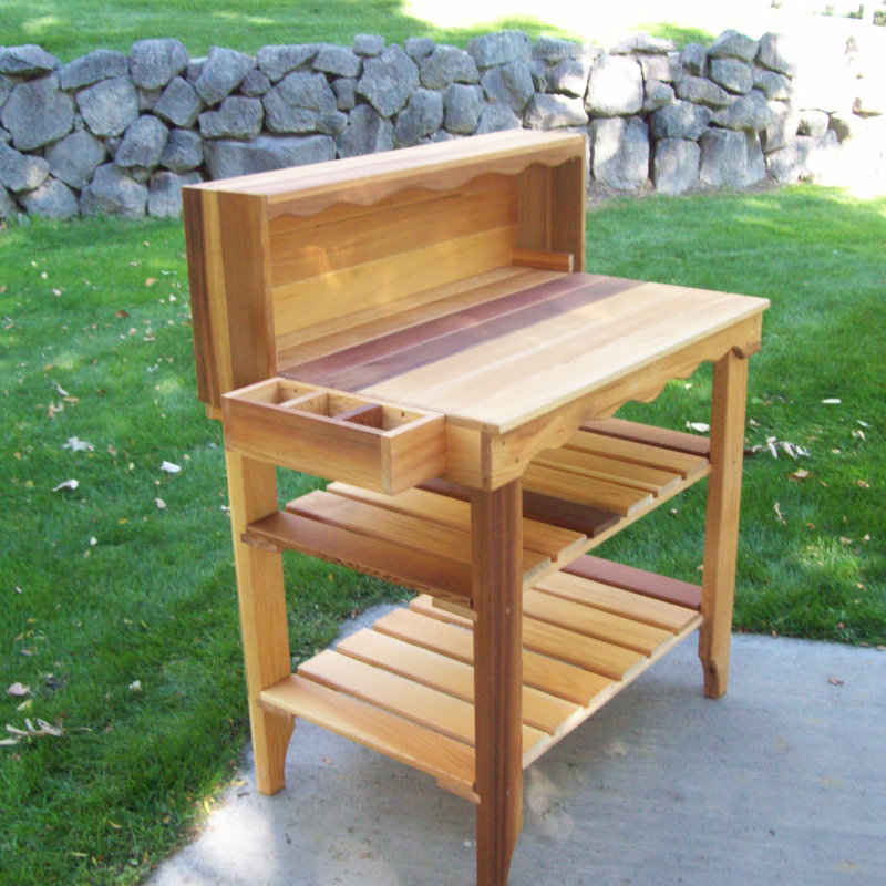 Arlmont & Co. Kiefer Deluxe Cedar Potting Bench & Reviews | Wayfair