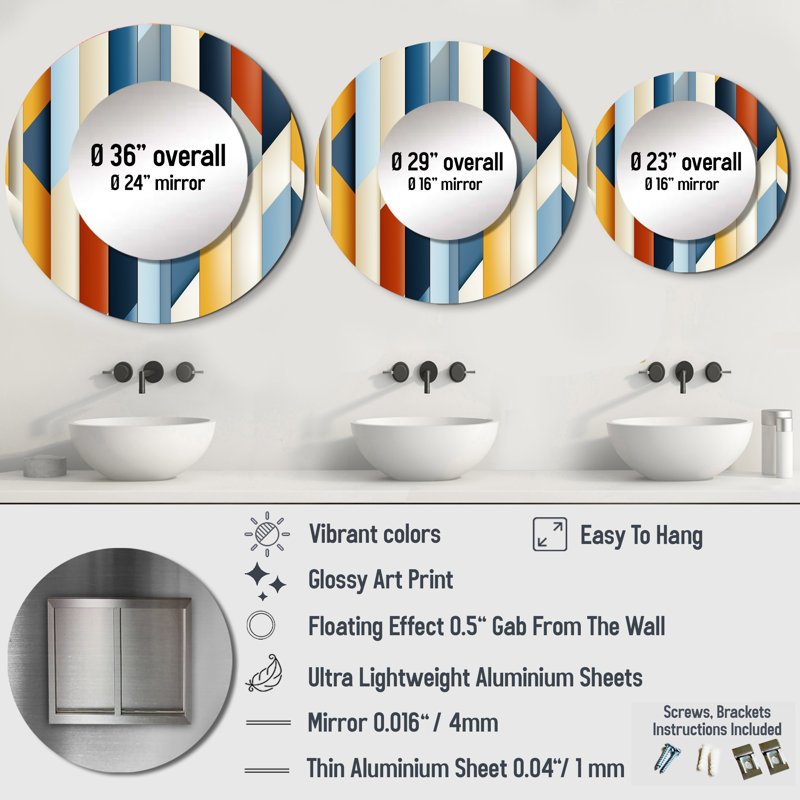 Multicolor Striped Lines Pattern - Modern Round Mirror Wall Decor_MTMIR129706, 36" x 36"