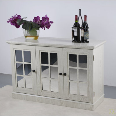 45" W Storage Cabinet With 3 Mirrored Acrylic Doors, Sideboard With Adjustable Shelves For Living Room Dinning Room Kitchen Decorative Laminates And MDF Substrate Buffet With Magnetic Door