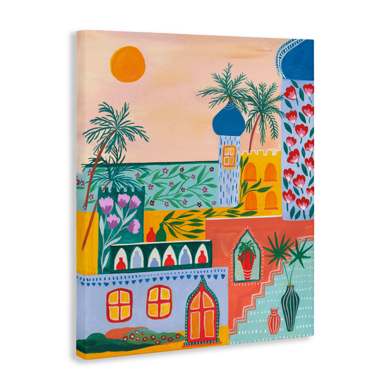 Toile de l'architecture de la ville égyptienne, conception par Nabeela Rumi, H 30 po x l 24 po