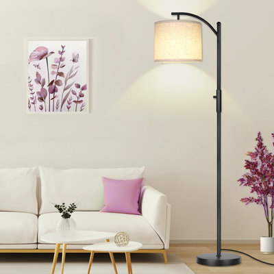 Dimmable Floor Lamp, Arc Floor Lamps For Bedroom Office Dining Room, Stepless Dimming Modern Standing Lamp With Linen Shade