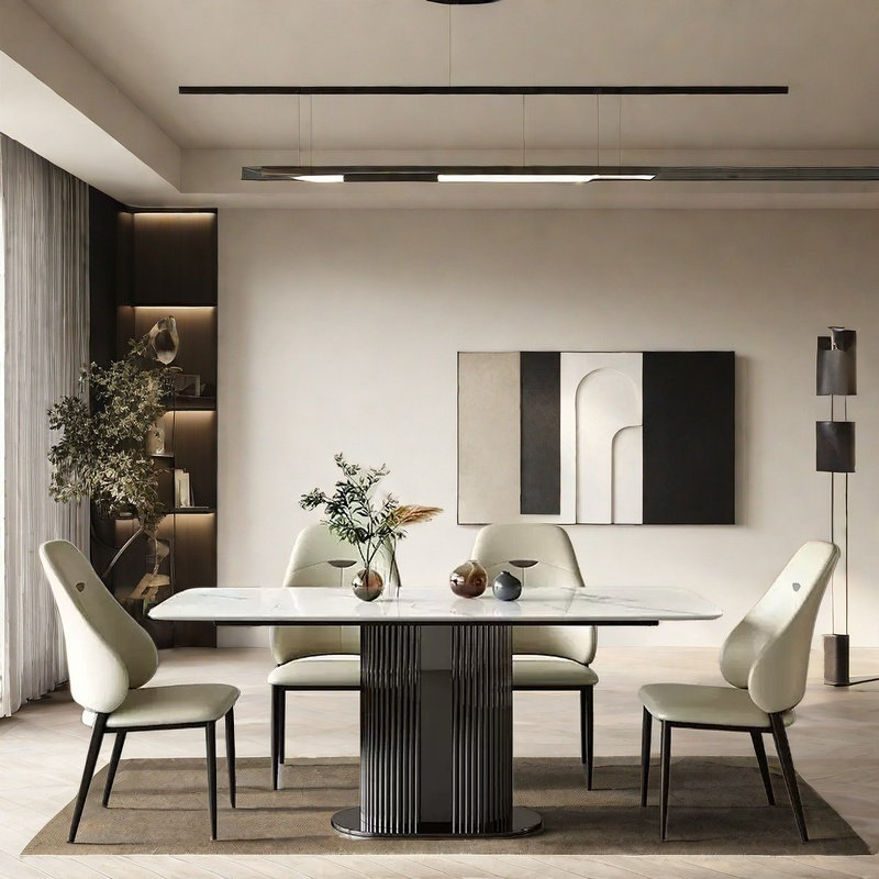 High-end bright rectangular dining table and chair, 29.5"H x 62.9"L x 35.4"W