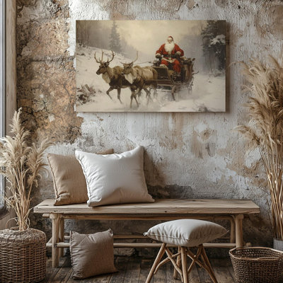 Vintage Santa Sleigh Ride Rustic Christmas Eve Journey Art Wall Art Canvas Ready To Hang Gallery Wrapped Home Decor Modern Design Decor