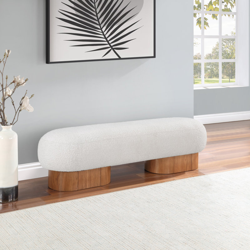 Denyer Fabric Upholstered Bench, Cream Boucle Fabric, Natural