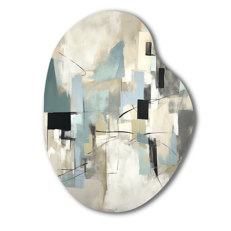 Clidie - peinture abstraite, art mural unique en métal, reproduction d'art asymétrique beige, H 38 po x l 28 po
