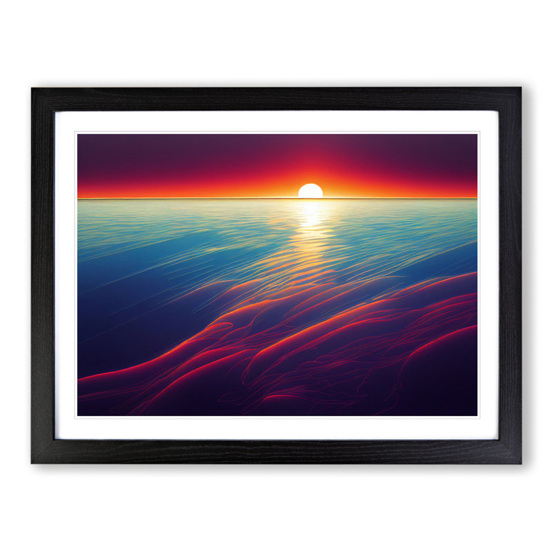Pure Ocean Sunset - Single Picture Frame Painting, 46cm H x 64cm W x 2cm D, Black Framed
