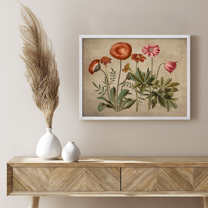 «Red Pink Wildflowers, H 12 po x l 16 po, Blanc