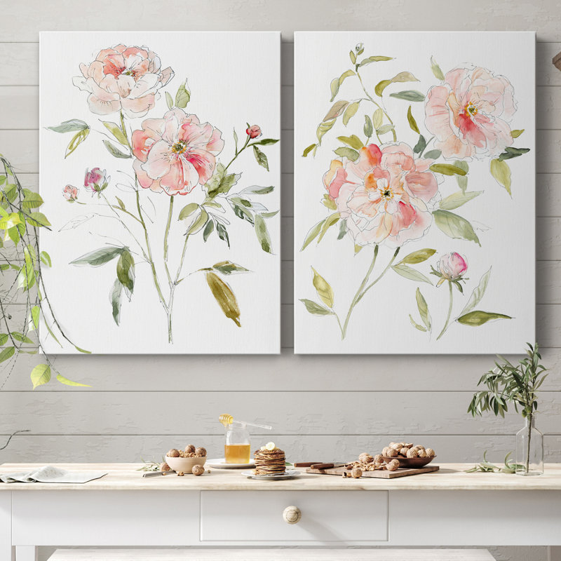 Carnet de croquis «Cottage Rose I», ensemble de 2 reproductions d'art, H 32 po x l 48 po x P 1 po, Toile tendue, Pas de tapis