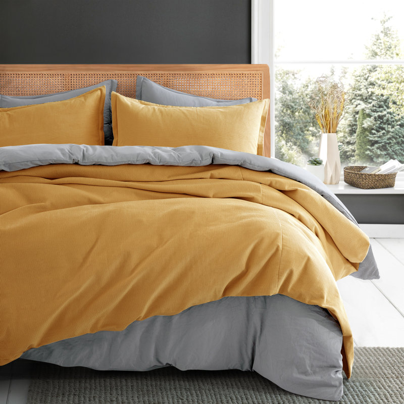 Ensemble de housse de couette Neil, Housse de couette pour très grand lit + 2 taies d, Jaune moutarde