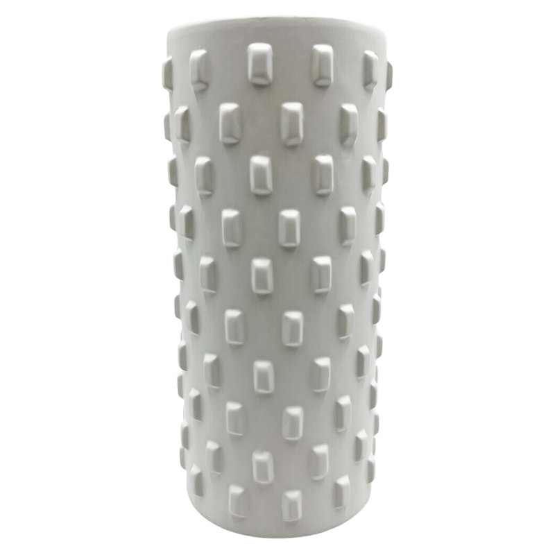 Handmade White Ceramic Textured Cylinder Vase – Modern Porcelain Decorative Accent for Entryway or Living Room